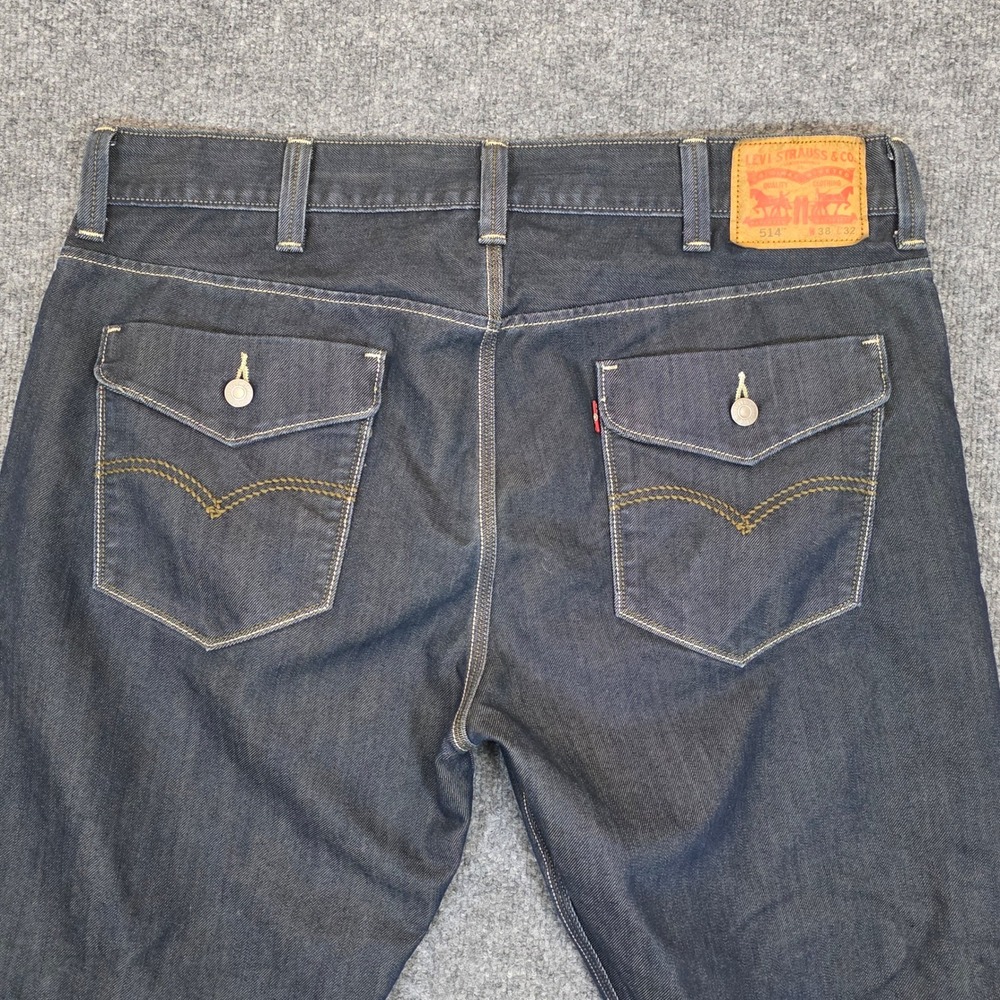 Levis 514 Jeans Mens 38x32 Dark Indigo Denim Flap Pocket Straight Fit Casual